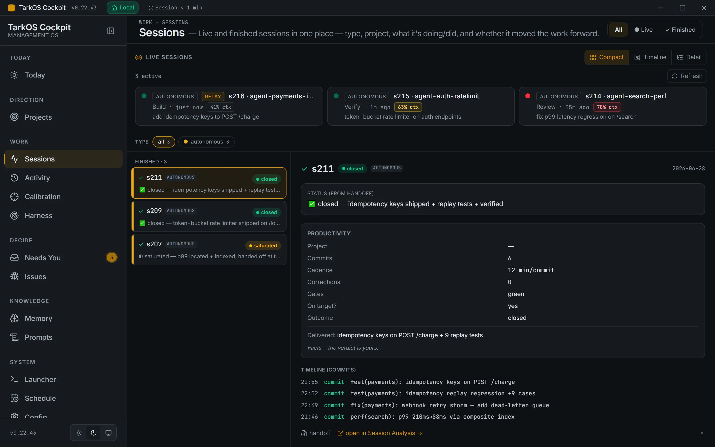 A real handoff, and a chain of sessions continuing one task. (anonymized)
